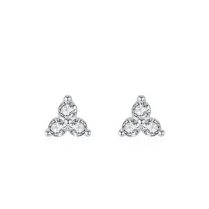 925 Sterling Silver three-stone cluster stud earrings with sparkling cubic zirconia gems