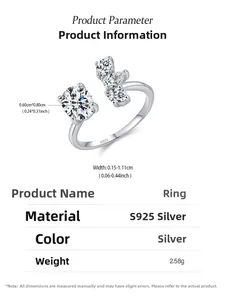 S925 sterling silver adjustable ring dimensions with oval main stone and side gems