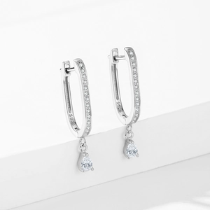 925 sterling silver U-shaped drop earrings featuring sparkling pear-cut cubic zirconia