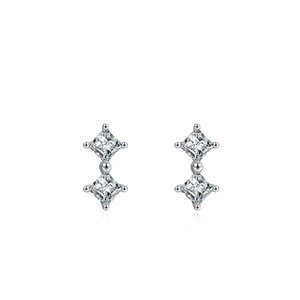 Elegant S925 sterling silver square princess cut zircon stud earrings for women