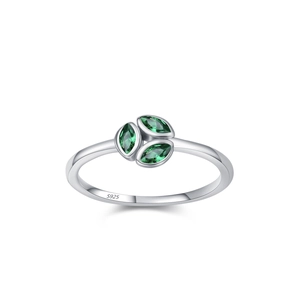 925 sterling silver ring with clover design and marquise-cut green gemstones