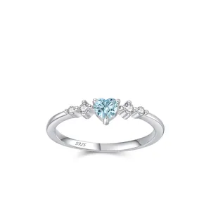 S925 Sterling Silver Heart Of Ocean Blue Zirconia Inlaid Ring For Women Romantic Sweet Heart Shape Jewelry Engagement Gift