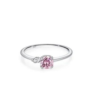 Bague de Fiançailles Élégante en Argent Sterling 925 Zirconia Rose Coupe Ronde Sertie Bague Minimaliste Bijoux Fins pour Femmes