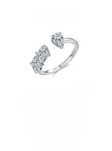 Macro shot of S925 sterling silver stamp and pear-cut zircon detail on the ring band