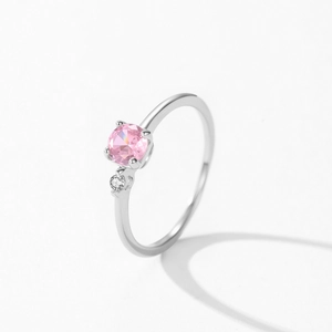 Bague élégante en argent sterling 925 avec pierre rose ronde sertie de quatre griffes