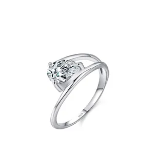Bague en Argent Sterling 925 Avec Zirconia Taille Poire pour Femme Goutte d'Eau Brillante Ligne Irrégulière Bijoux de Mode Cadeau