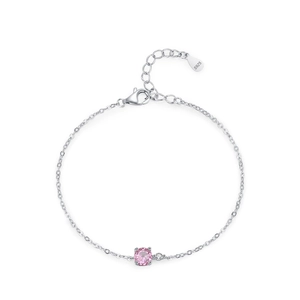 S925 sterling silver bracelet featuring a pink round-cut gemstone and delicate chain link