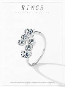 Macro view of luxury 925 sterling silver open ring with oval zirconia stacked design