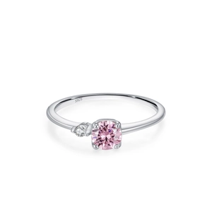 Bague élégante en argent 925 avec une pierre rose scintillante et zircon latéral