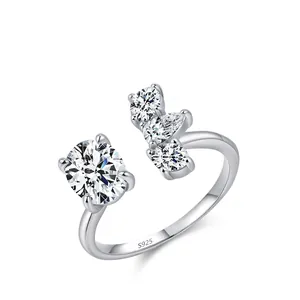 925 Sterling Silver Oval Zirconia Open Ring For Women Adjustable Fashion Jewelry Elegant Sparkly Cubic Zirconia Finger Ring