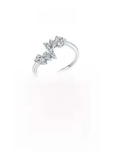 Detail view of S925 sterling silver ring with pear-cut cubic zirconia cluster stones