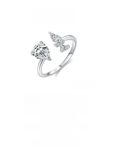 Detailed close-up of S925 sterling silver ring with pear-cut zircon stones and hallmark