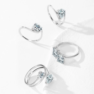 Minimalist S925 sterling silver geometric rings with sparkling diamond accents on stone