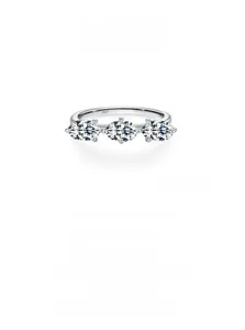 Macro detail of S925 sterling silver ring with three marquise-cut side-by-side stones