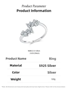 Detailed view of S925 silver ring with pear-cut cubic zirconia and size specifications