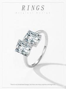 Detailed close-up of 925 sterling silver ring with two large rectangular cubic zirconia stones