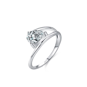 Bague scintillante en argent sterling S925 avec grand zircon poire et anneau incurvé