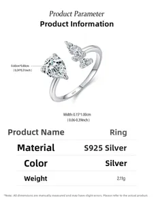 Detail view of S925 sterling silver pear-cut ring weighing 2.11g with size specifications