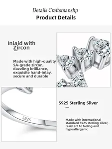 Macro detail of S925 sterling silver ring featuring pear-cut zircon and hallmark stamp