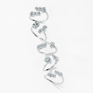 Luxurious 925 sterling silver open rings with oval and pear cut cubic zirconia stones