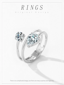 Detail of S925 sterling silver ring with dual zirconia stones and hollow geometry
