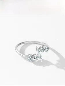 Detail of S925 sterling silver adjustable ring with pear-cut sparkling zircon stones