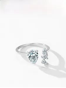 Detail shot of a S925 silver open ring featuring sparkling pear-shaped zircon stones