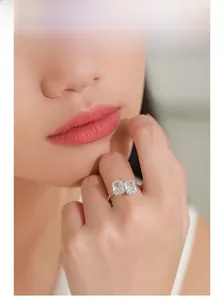 Close-up of dual rectangular zircon stones set on a 925 sterling silver luxury ring