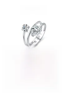 Detailed macro view of S925 sterling silver ring with double cubic zirconia stones