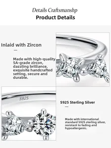 Gros plan du poinçon S925 argent et de l'oxyde de zirconium 5A serti main sur la bague