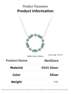 Detail of 925 silver necklace showing 2.34cm wreath pendant and 40+5cm chain length