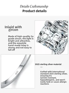Close-up of S925 sterling silver band with 5A rectangular zircon and handcrafted inlay details