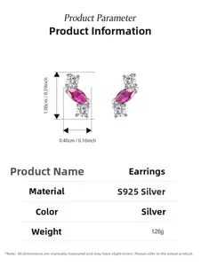Specifiche dettagliate delle dimensioni per orecchini in argento S925 e zirconi
