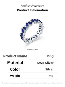 Detail of 925 sterling silver ring featuring blue marquise stones and S925 engraving