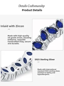 Close-up of S925 sterling silver ring featuring blue marquise-cut stone and S925 hallmark