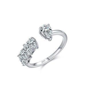 Elegant S925 sterling silver open ring with sparkling pear-cut teardrop cubic zirconia