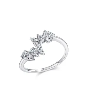 S925 Sterling Silver Open Geometric Ring With Pear Cut Zirconia For Women Fashion Commuter Adjustable Finger Jewelry Gift