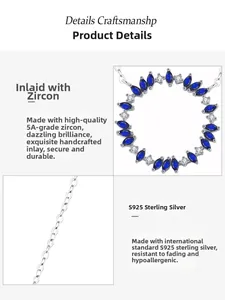 Détail du collier en argent sterling 925 avec pendentif zircon bleu de taille marquise