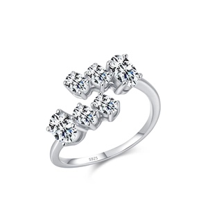 Luxurious 925 sterling silver open ring with double-row sparkling cubic zirconia stones