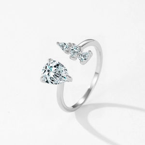 Luxurious S925 sterling silver open ring with teardrop zircon and geometric design