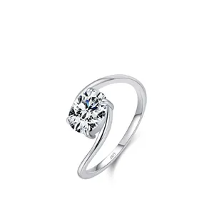 925 Sterling Silver Bypass Ring For Women Minimalist Single Oval Zirconia Inlaid Modern Fashion Jewelry Elegant Finger Ring