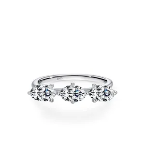 Luxury S925 Sterling Silver Three Stone Ring With Oval Zirconia Inlaid Fashion Minimalist Finger Ring For Women Jewelry Gift