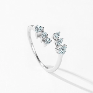 Minimalist S925 sterling silver open ring with pear-cut cubic zirconia cluster design