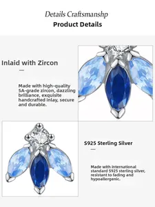 Detailed view of S925 sterling silver bee stud earrings with blue gradient 5A zircon stones