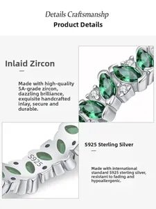 Macro shot of 925 sterling silver stamp and 5A emerald zircon inlay on silver ring