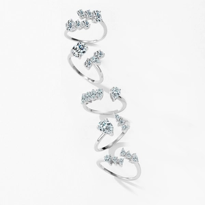Minimalist S925 sterling silver geometric open rings set with sparkling zircons