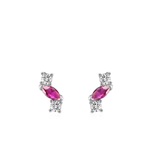 Orecchini a Bottone in Argento Sterling 925 Zirconia Rosso Rosa Marquise per Donna Gioielli di Moda Delicati di Lusso Leggero