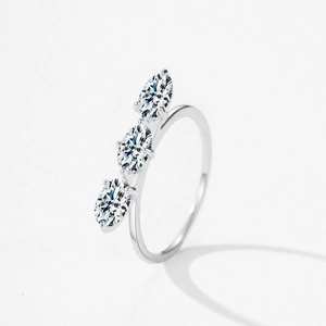 Elegant S925 sterling silver ring featuring three vertical oval-cut sparkling zircons