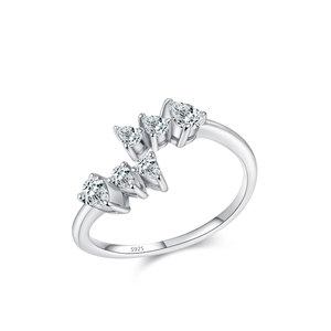 Minimalist S925 sterling silver open ring featuring five pear-cut sparkling zircon stones