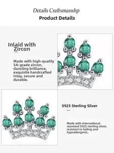 Macro detail of crown stud earrings with green zircon in S925 sterling silver
